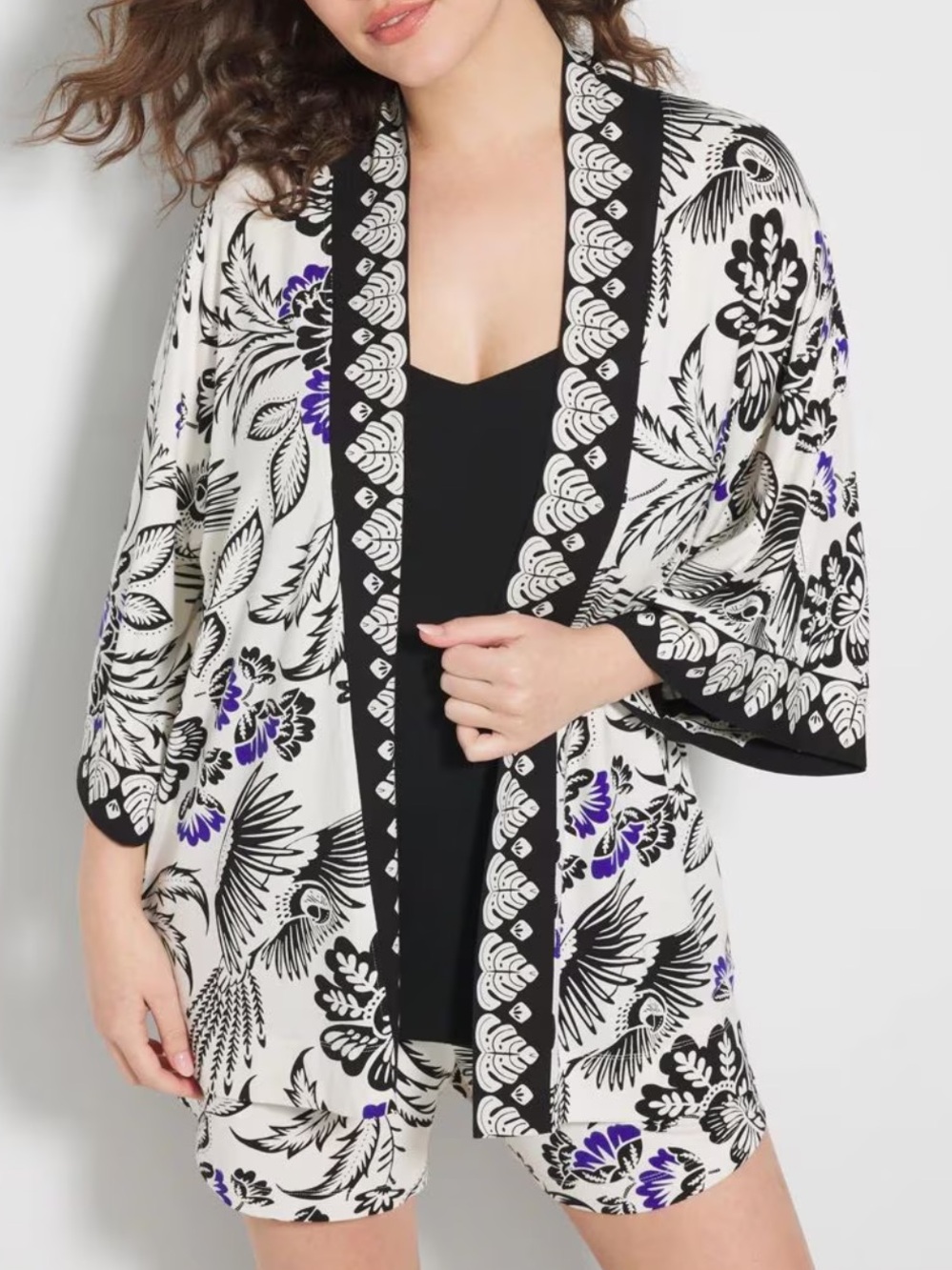 Soma cool nights pajama set open cardi and nightgown black floral jersey knit